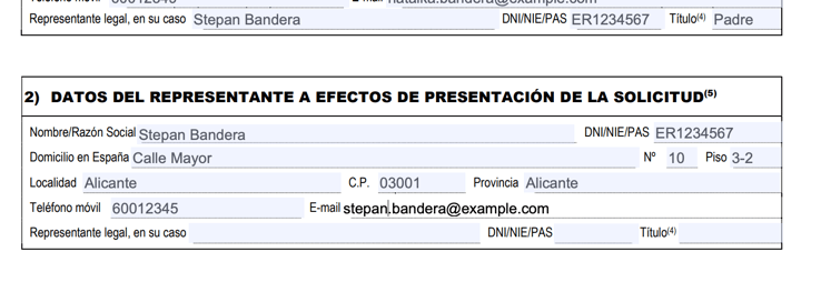 Datos del representante