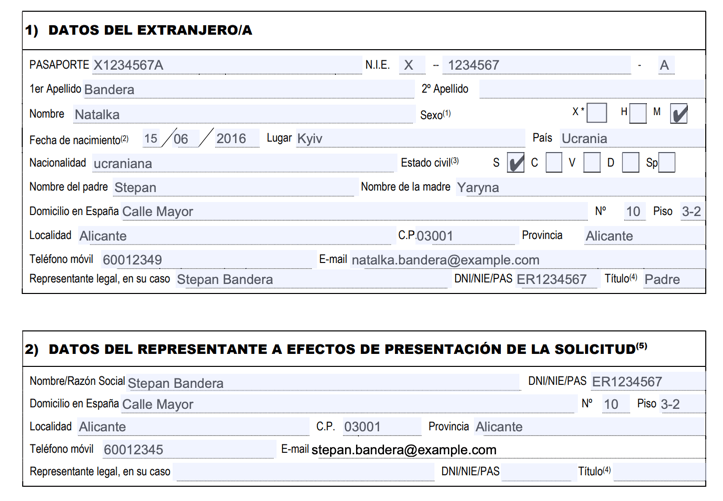 Datos del representante hihos